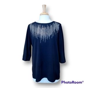 Coral Bay Black and Silver 3/4 Sleeve Tunic Top. Size Large